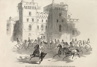 Sua Maestà e i suoi illustri visitatori e suite lasciano il Castello di Windsor per le corse di Ascot, da 