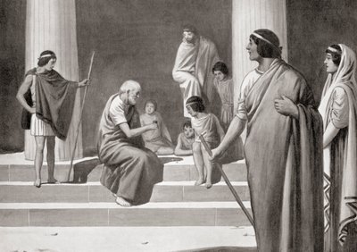 Eraclito che gioca a dadi con i ragazzi per mostrare il suo disprezzo per le occupazioni usuali degli uomini, dalla Storia delle Nazioni di Hutchinson, pub.1915 da English School