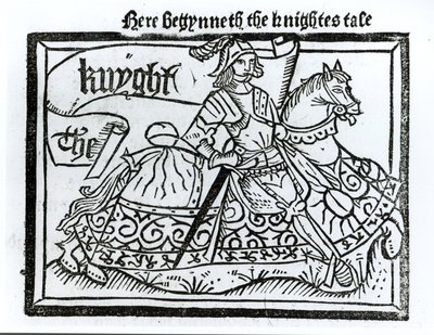 Qui inizia il racconto del cavaliere, illustrazione da I racconti di Canterbury di Geoffrey Chaucer (c.1345-1400) stampato da William Caxton (c.1422-91) 1434 da English School