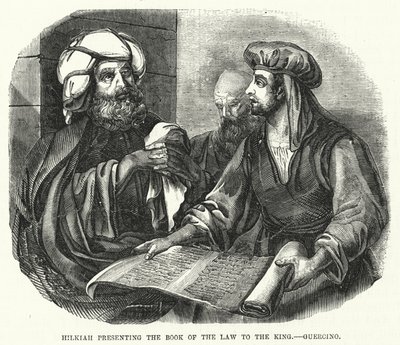 Hilkiah presenta il Libro della Legge al Re, Guercino (incisione) da English School