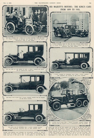 Le auto di Sua Maestà: le auto di Re Giorgio V dal 1899 al 1935, dal The Illustrated London News, 4 maggio 1935 da English School