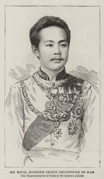 Sua Altezza Reale il Principe Devawongse di Siam (incisione) da English School
