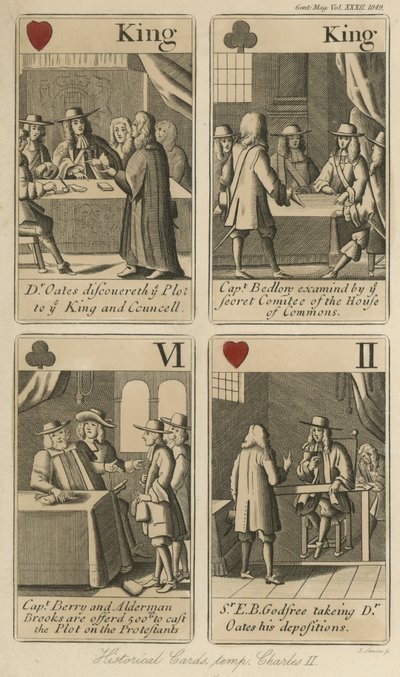 Carte da gioco storiche che raccontano la storia di Re Carlo II da English School