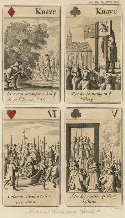 Carte da gioco storiche che raccontano la storia di Re Carlo II da English School