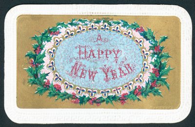 Ghirlanda di agrifoglio, cartolina di Capodanno da English School