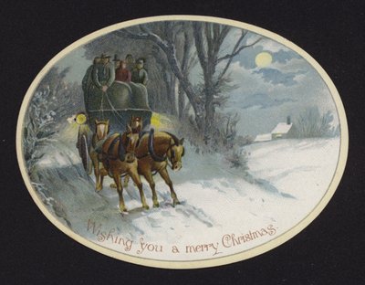 Carrozza trainata da cavalli che viaggia nella neve da English School