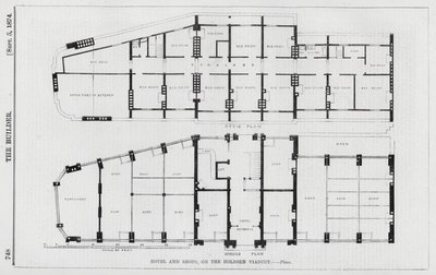 Hotel e negozi, sul viadotto di Holborn (incisione) da English School