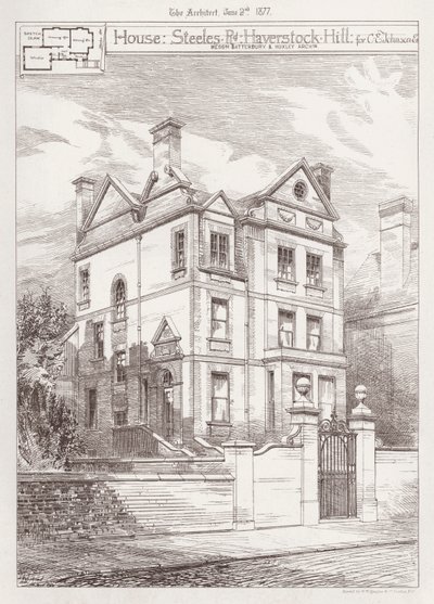 Casa, Steeles Road, Haverstock Hill, per C E Johnson (incisione) da English School