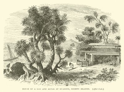 Casa di un dio e altare a Huahine, Isole della Società, dopo Cook da English School
