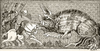 Come Alessandro combatté con la bestia, da una miniatura in un manoscritto del XIII secolo, da 