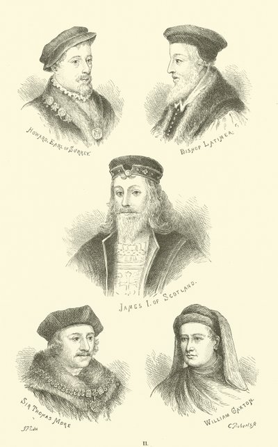 Howard, Conte di Surrey, Vescovo Latimer, Giacomo I di Scozia, Sir Thomas More, William Caxton da English School