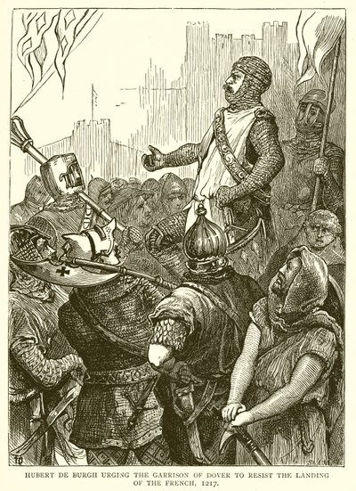 Hubert de Burgh incita la guarnigione di Dover a resistere allo sbarco dei francesi, 1217 da English School