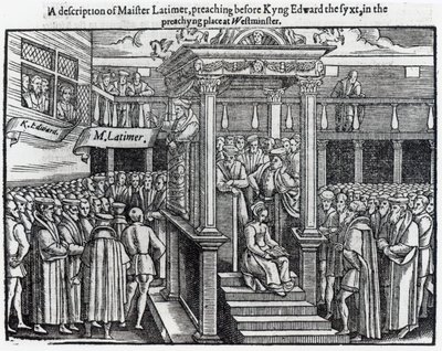 Hugh Latimer (c.1485-1555) che Predica davanti al Re Edoardo VI (1537-53) a Westminster nel 1547, da 