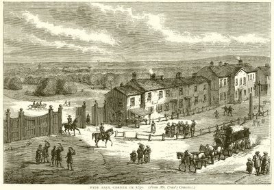 Hyde Park Corner nel 1750 da English School