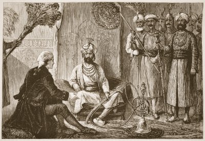 Hyder Ali e il missionario, illustrazione da Cassells Illustrated History of India di James Grant, pub. 1879 da English School