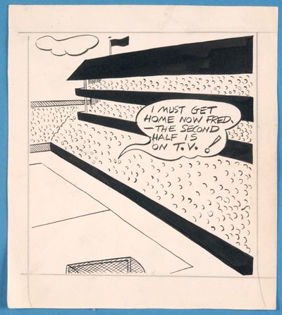 Devo tornare a casa ora Fred - il secondo tempo è in TV!, disegno pubblicato sul London Evening Standard, aprile 1956 da English School