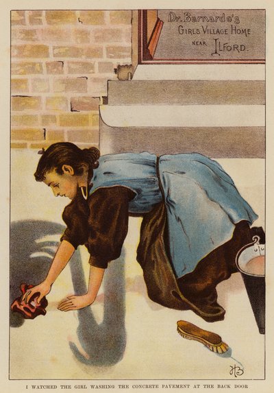 Ho guardato la ragazza lavare il pavimento di cemento alla porta sul retro da English School