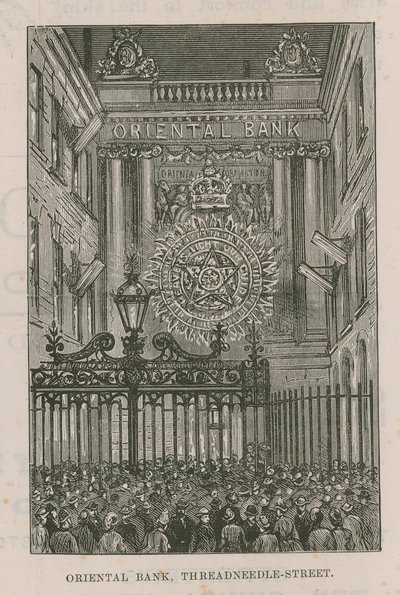 Illuminazioni che adornano la Oriental Bank in Threadneedle Street da English School