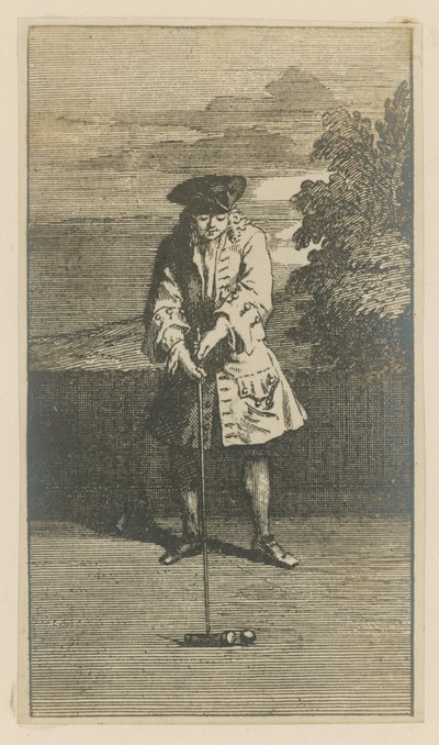 Illustrazione che raffigura un uomo che gioca a croquet da English School