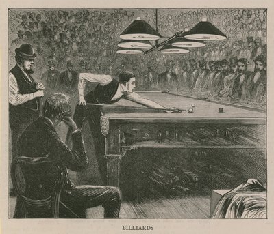 Illustrazione che raffigura uomini che giocano a biliardo da English School