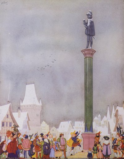Illustrazione per Il Principe Felice di Oscar Wilde (litografia a colori) da English School