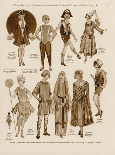 Illustrazione per il catalogo di costumi per bambini di Weldon da English School