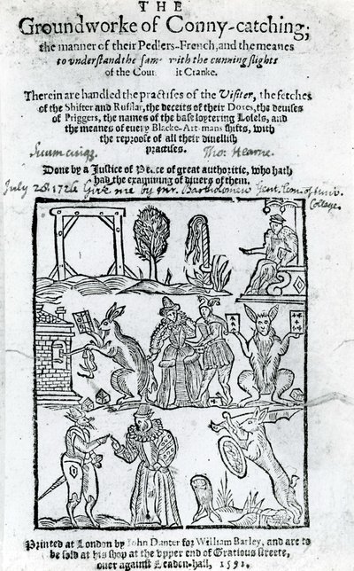Illustrazione del Groundworke of Conny-catching, 1592 da English School
