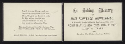 In amorevole memoria di Florence Nightingale da English School