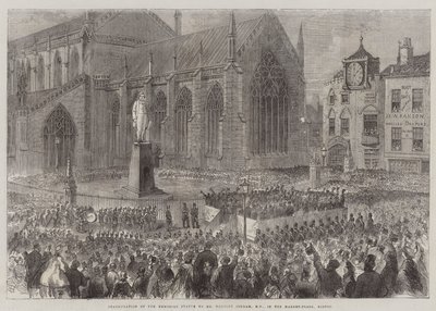 Inaugurazione della Statua Commemorativa al Sig. Herbert Ingram, MP, nella Piazza del Mercato, Boston (incisione) da English School