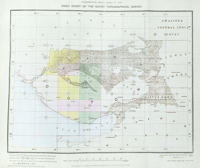 Carta indice del sondaggio topografico di Cutch dal ramo trigonometrico, Survey of India, Dehra Dun, novembre 1881 da English School