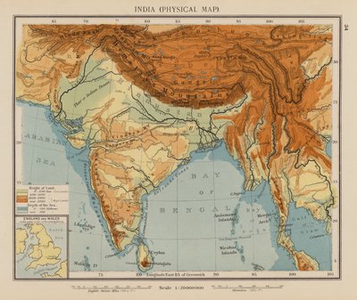 India, Mappa Fisica da English School