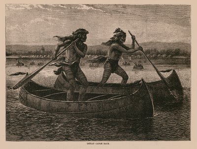 Gara di canoa indiana (incisione) da English School