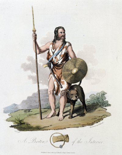 Abitante delle Isole Britanniche e il suo cane - in "Celti e Goti, costumi degli abitanti delle Isole Britanniche del primo VI secolo e delle nazioni gotiche della costa occidentale del Baltico", di S.R. Meyrick e Ch. Smith da English School