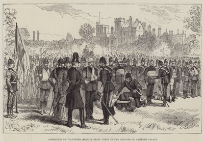 Ispezione del Corpo Medico Volontario nei Giardini del Palazzo di Lambeth (incisione) da English School