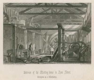 Interno della casa di riunione di John Bunyan in Zoar Street, Gravel Lane, Southwark da English School