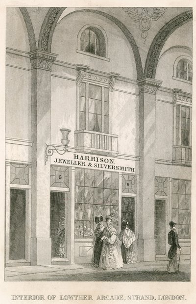 Interno di Lowther Arcade, Strand, Londra, con Harrison, gioielliere e argentiere da English School