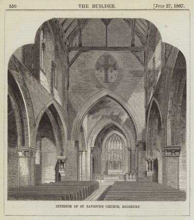 Interno della Chiesa di St Saviour, Highbury (incisione) da English School