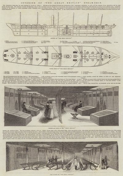 Interno della nave a vapore "The Great Britain" (incisione) da English School