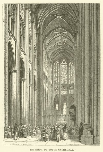 Interno della cattedrale di Tours (incisione) da English School