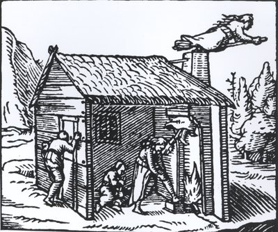 Interno di una casa di streghe, 1579 da English School