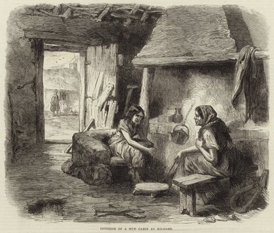 Interno di una capanna di fango a Kildare da English School