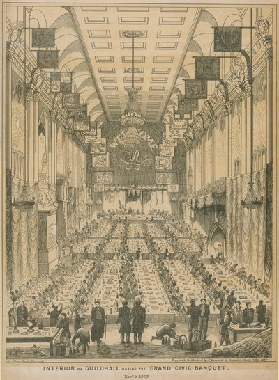 Interno del Guildhall durante il grande banchetto civico, 9 novembre 1837 da English School