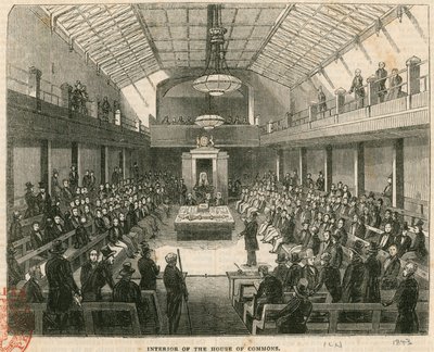 Interno della Camera dei Comuni, Westminster, Londra da English School