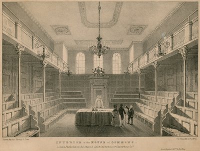 Interno della Camera dei Comuni, Westminster, Londra da English School