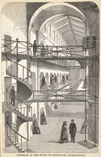 Interno della Casa di Detenzione, Clerkenwell, illustrazione da Le Prigioni Criminali di Londra e Scene dalla Vita Carceraria di Henry Mayhew e John Binny, pub. 1862 da English School