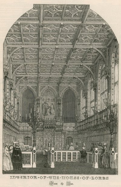 Interno della Camera dei Lord, Westminster, Londra, dal bar da English School