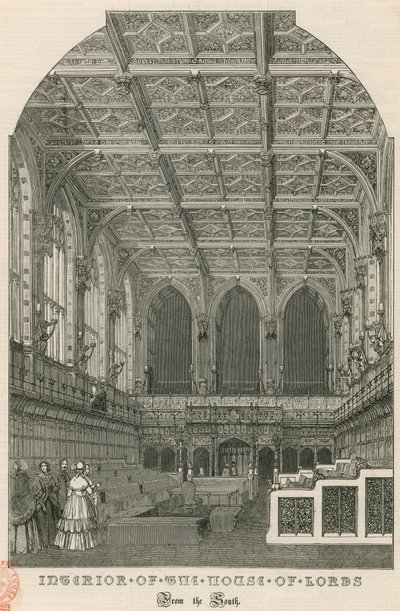 Interno della Camera dei Lord, Westminster, Londra, dal sud da English School