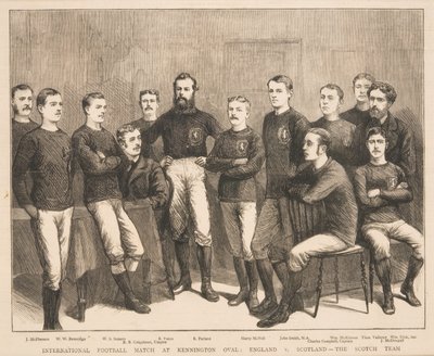 Partita Internazionale di Calcio al Kennington Oval: Inghilterra vs. Scozia - La Squadra Scozzese, da The Graphic, 1879 da English School
