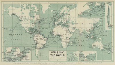 Comunicazioni telegrafiche marine internazionali del mondo in uso oggi, che mostrano le direzioni prese e il numero di linee di cavo in funzione in ogni rotta da English School