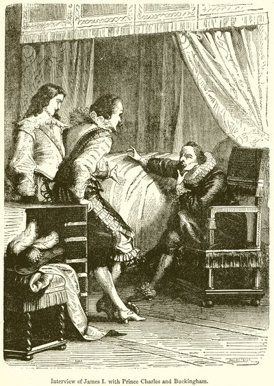 Incontro di Giacomo I con il principe Carlo e Buckingham da English School